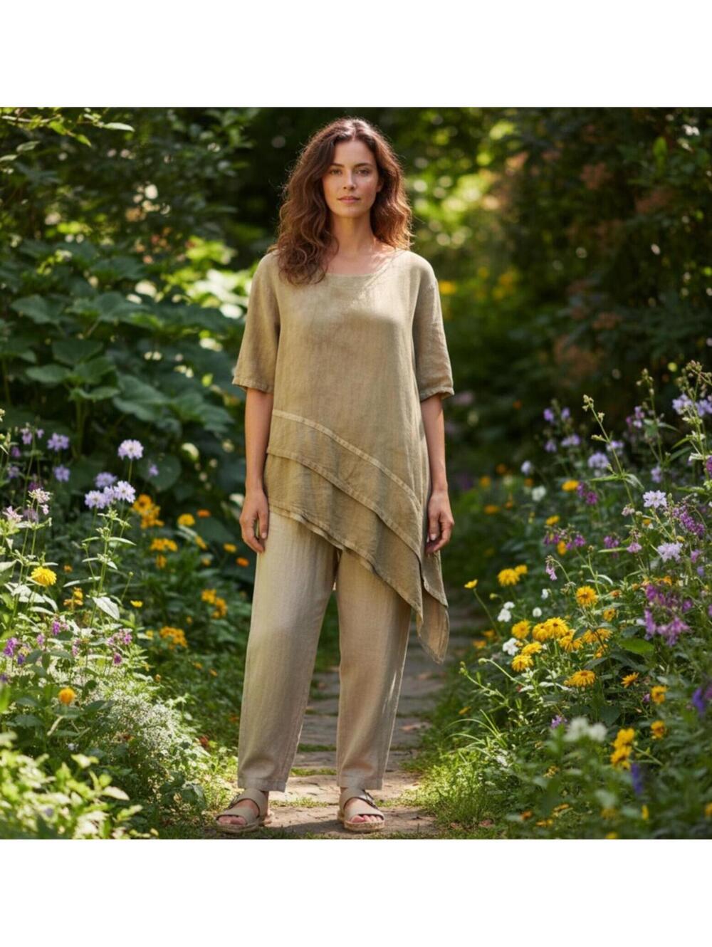 NWT Maria De Guadalajara Asymmetric Hem Cotton Tunic Blouse Tan Small Boho
